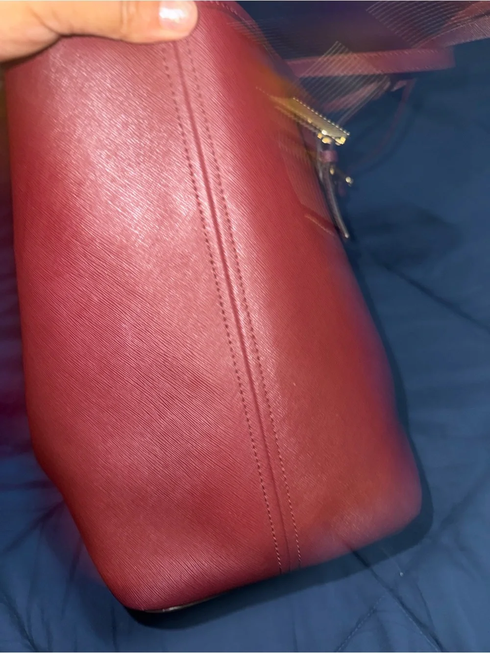 Michael Kors Burgundy Leather Tote with Signature MK Charm
